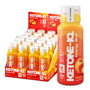 Ketone IQ energy shots peach flavor no caffeine ketone fuel focus endurance metabolism support 24 pack