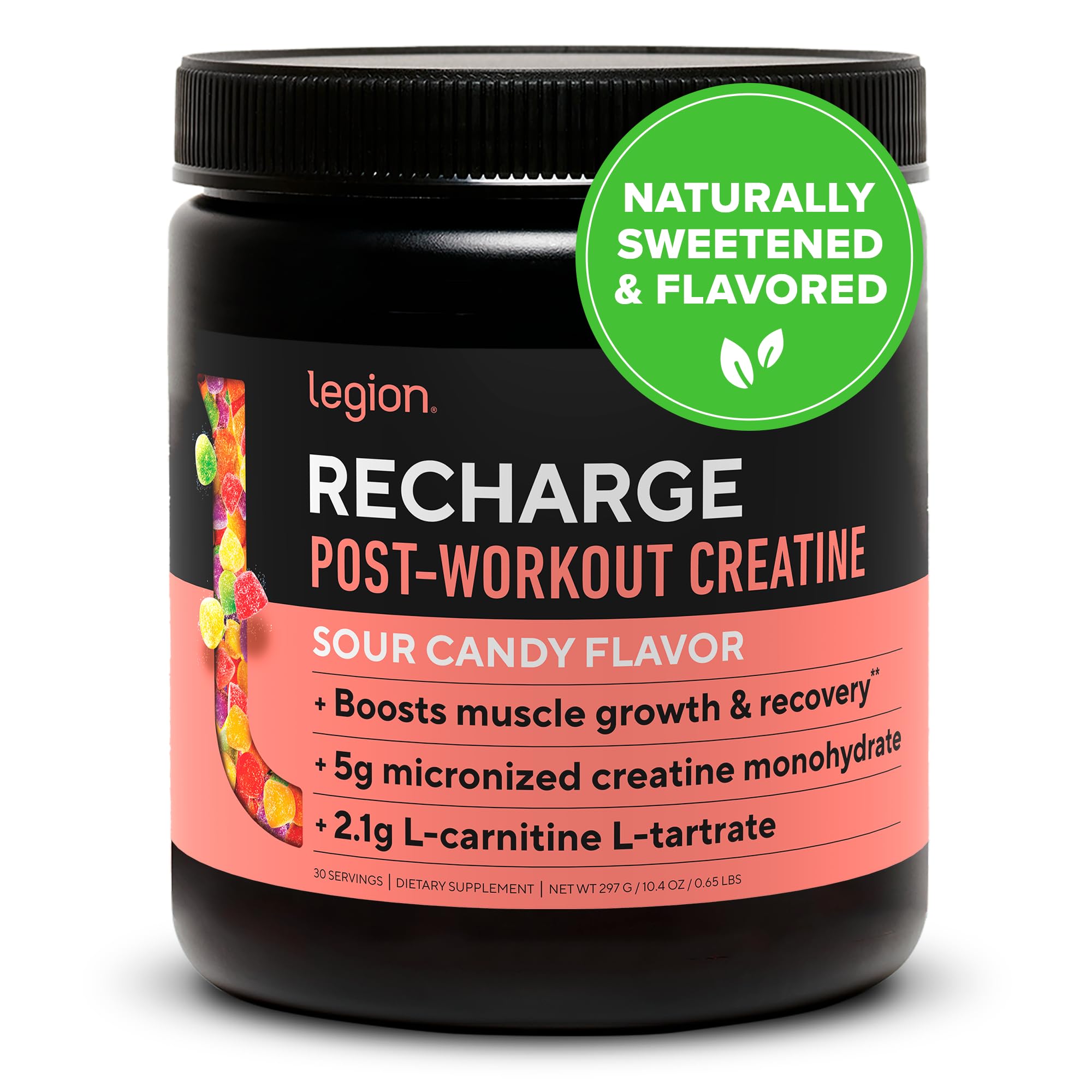 LEGION Recharge post workout creatine monohydrate sour candy recovery drink muscle strength supplement 30 servings