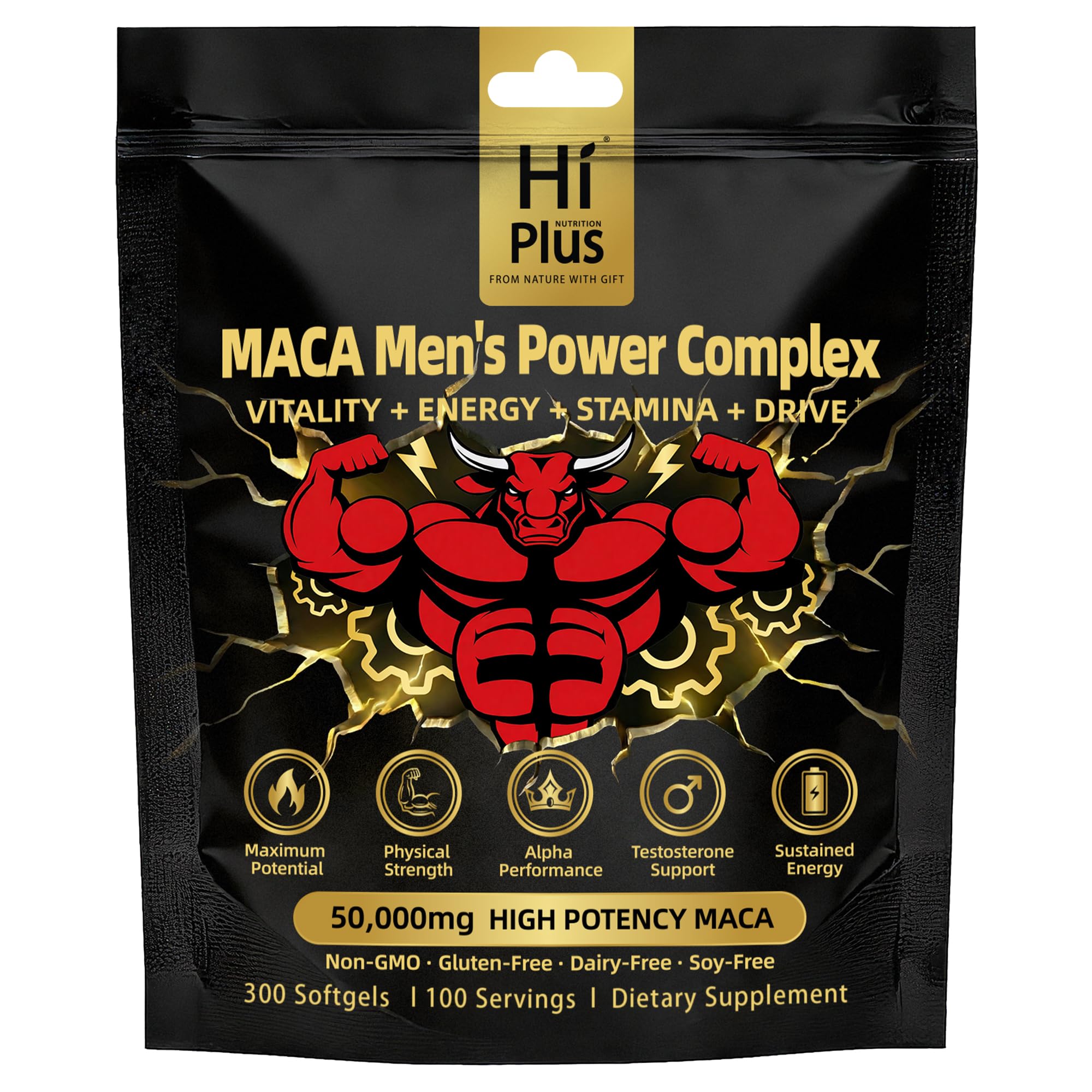 Maca Root capsules men testosterone support energy stamina muscle recovery prostate health non GMO gluten free 300 count bottle