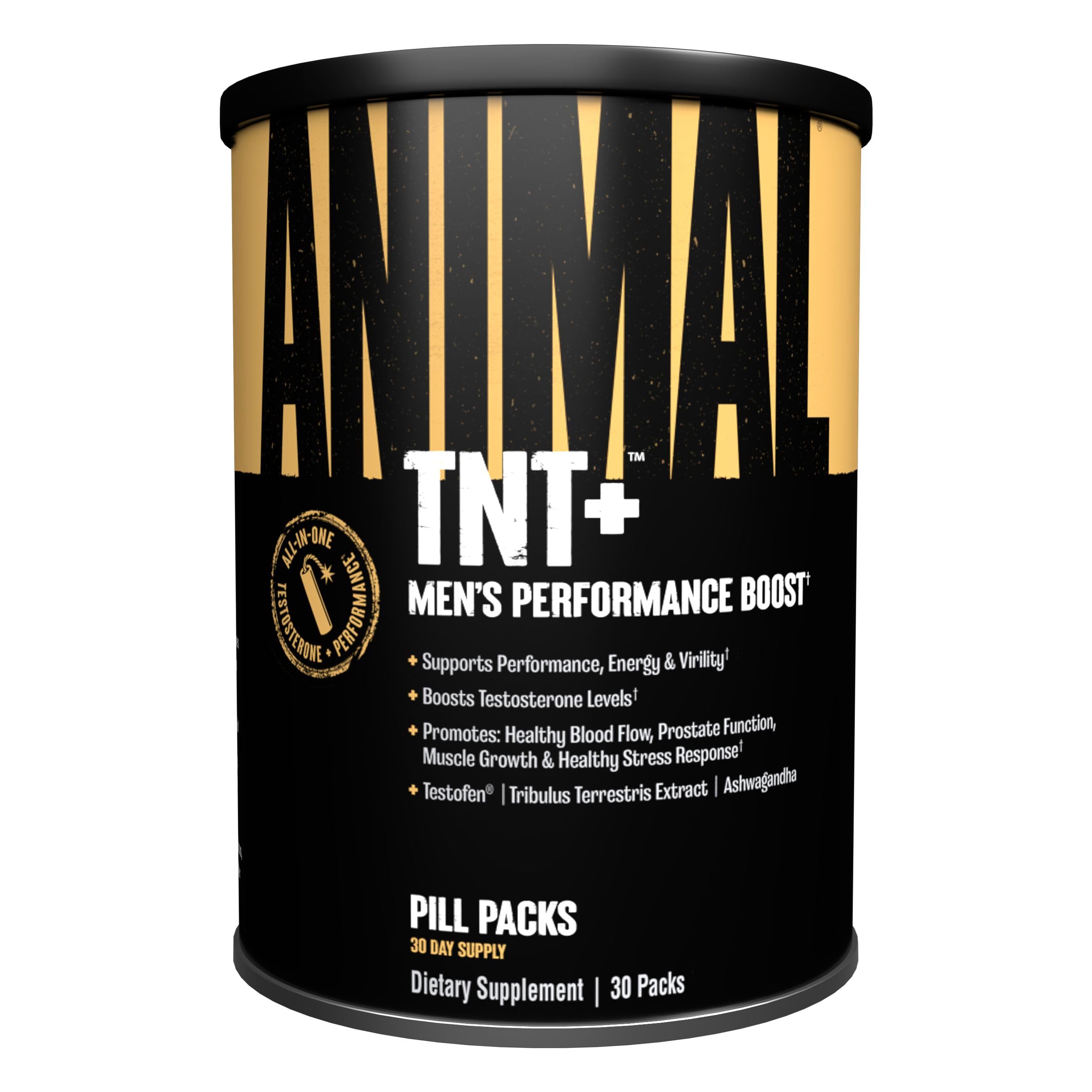 Animal TNT+ men support supplement nitric oxide adaptogen stress prostate support energy endurance vitality capsules bottle