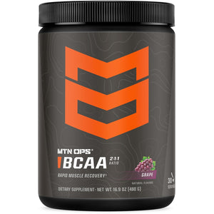 MTN OPS BCAA powder 2 1 1 grape flavor zero sugar amino acids gluten free 30 servings muscle recovery supplement