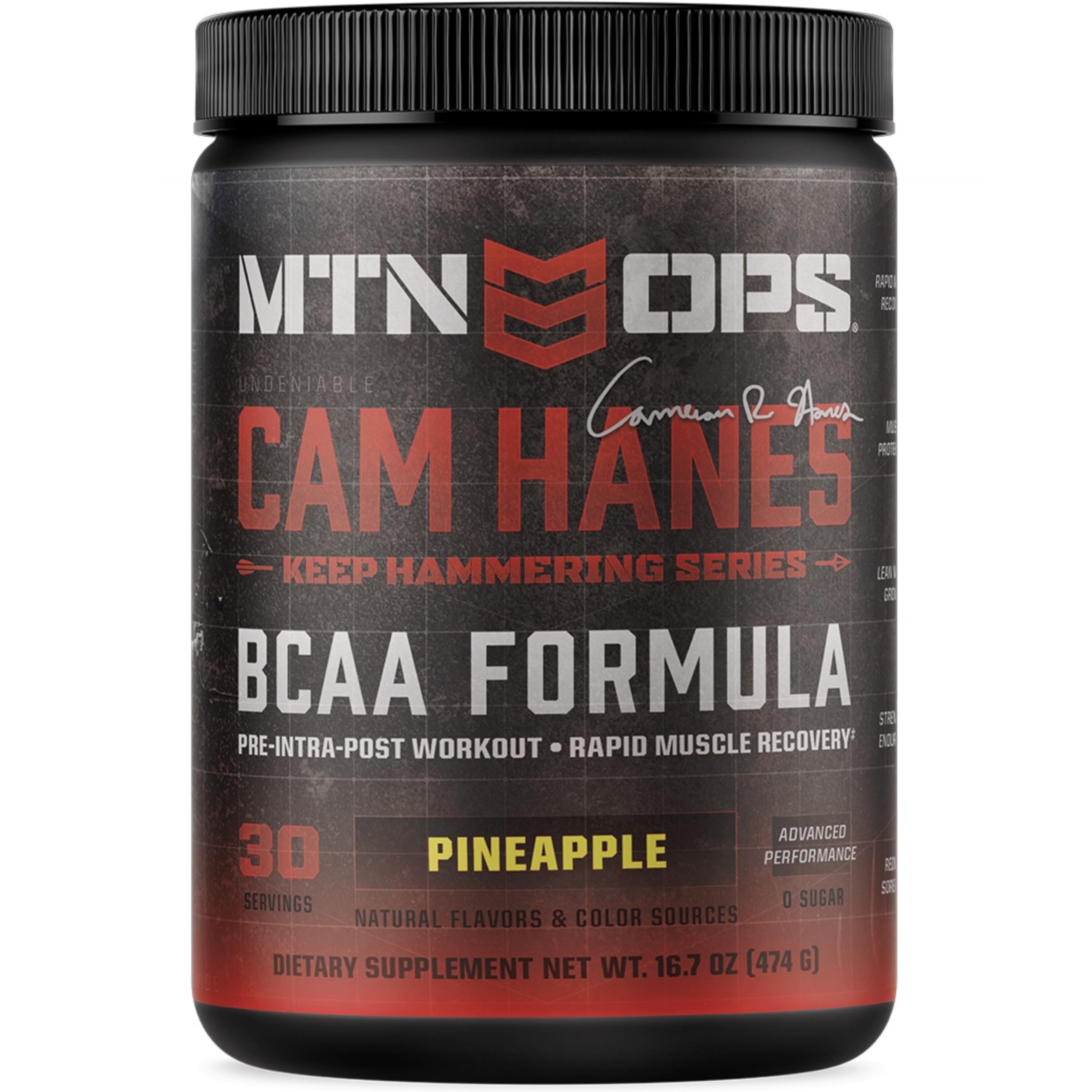 MTN OPS BCAA powder 2 1 1 pineapple flavor zero sugar amino acids gluten free 30 servings muscle recovery supplement