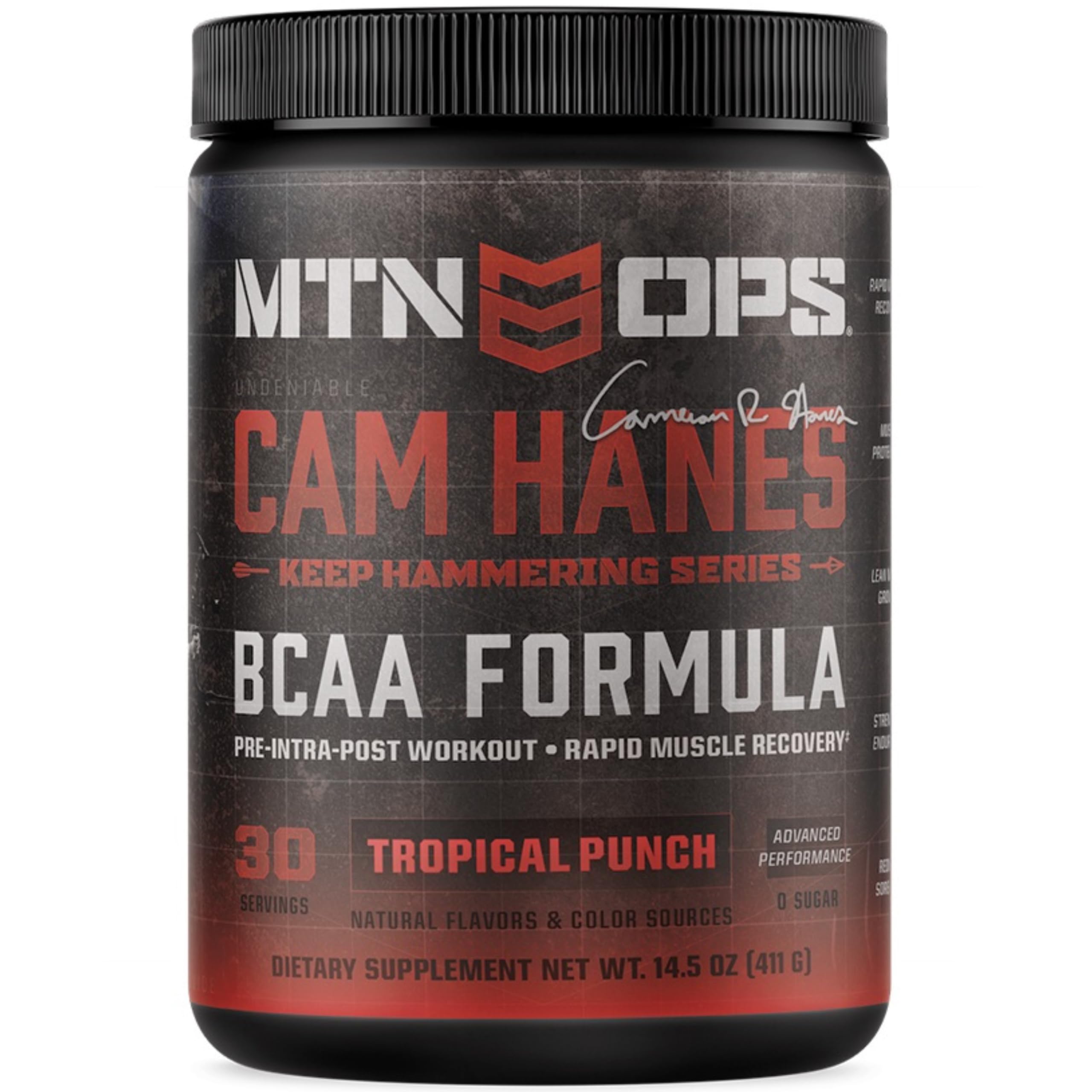 MTN OPS BCAA powder 2 1 1 amino acids zero sugar gluten free tropical punch 30 servings muscle recovery supplement