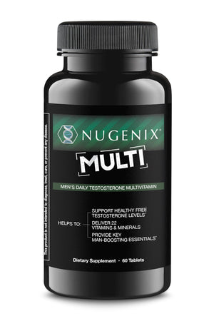 Nugenix multivitamin tablets men testosterone support vitamins minerals nitric oxide blood flow energy hormone balance 60 tablets bottle