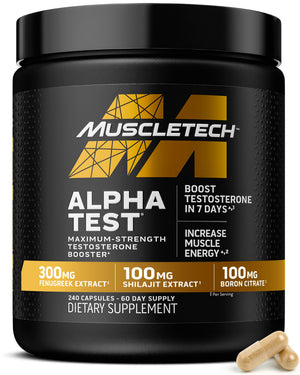 MuscleTech AlphaTest testosterone booster pills men Tribulus Boron muscle growth stamina energy gym workout supplement 240 pills bottle
