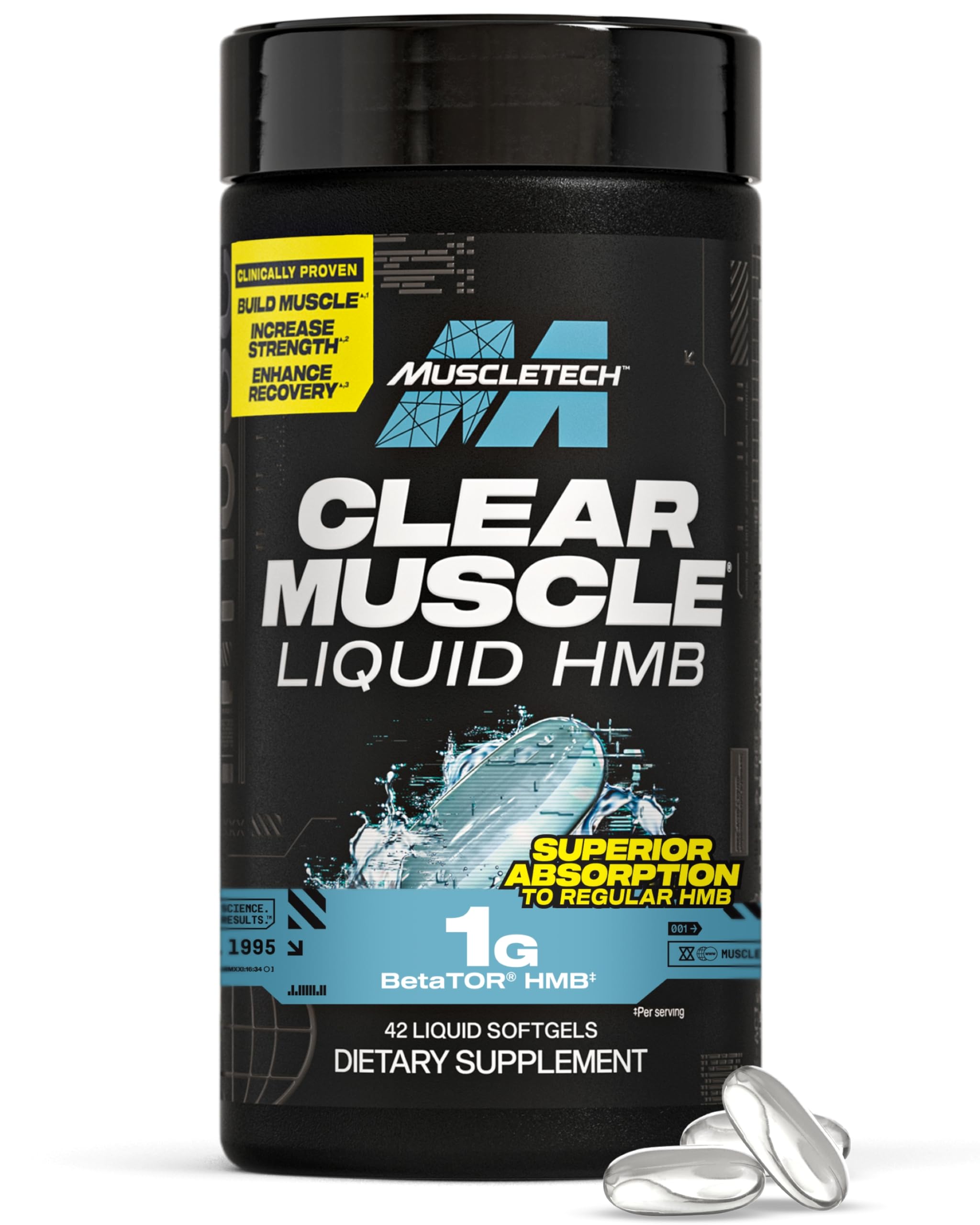 MuscleTech Clear Muscle HMB 1000mg liquid softgels muscle recovery lean muscle supplement 42 count