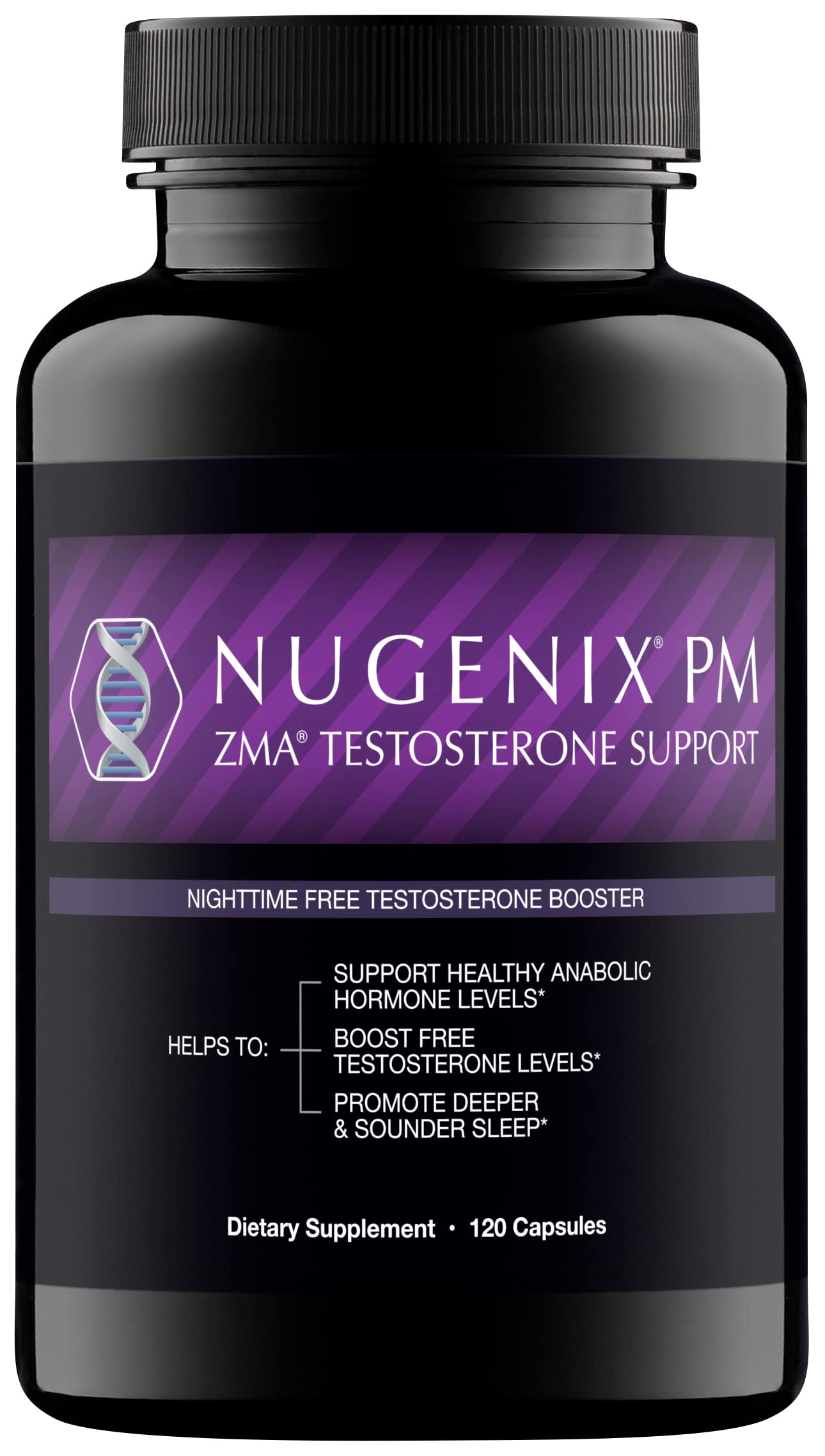 Nugenix PM ZMA tablets men nighttime testosterone support sleep recovery zinc magnesium vitamin B6 performance supplement 120 count bottle