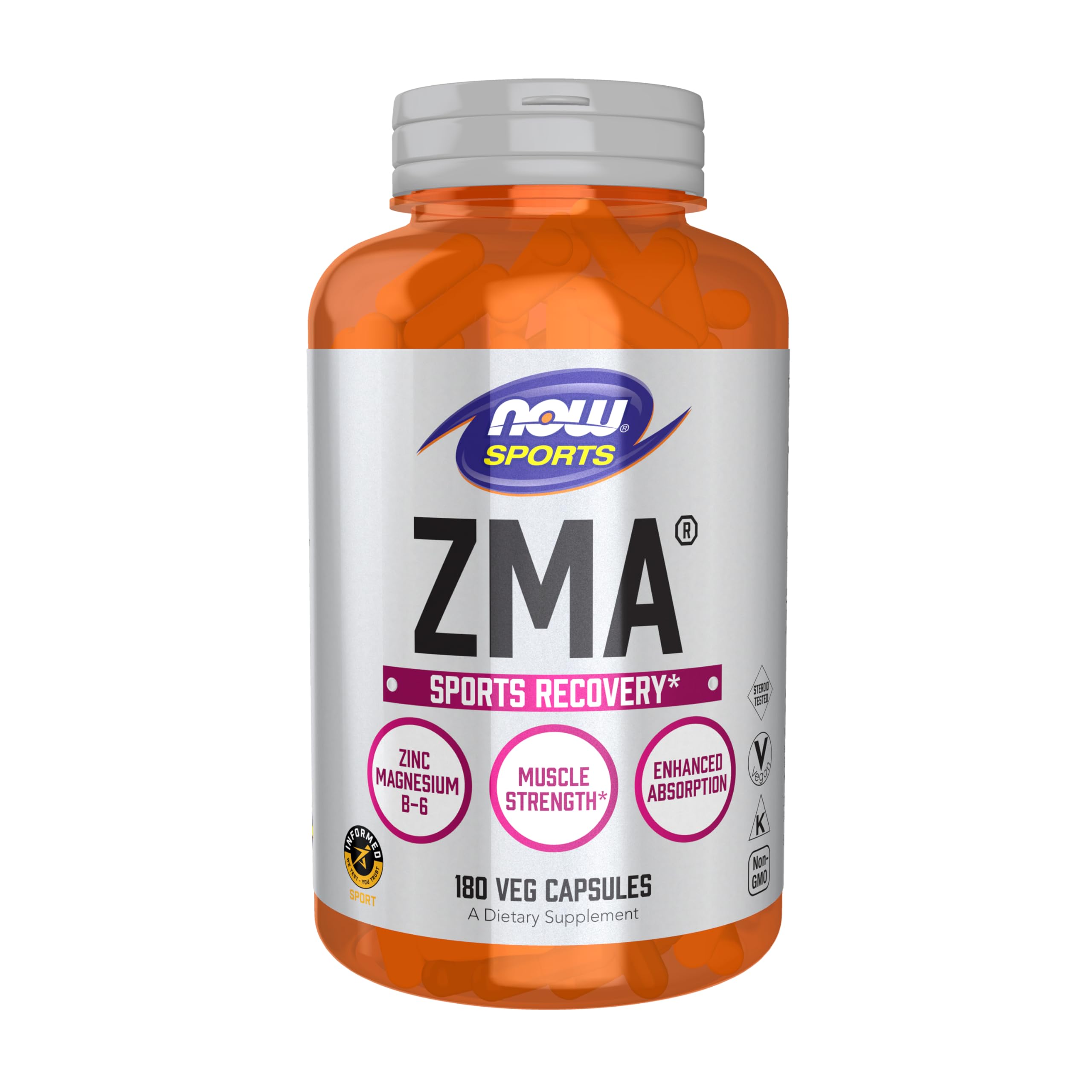 NOW Foods ZMA zinc magnesium vitamin B6 supplement muscle recovery sleep support 180 capsules