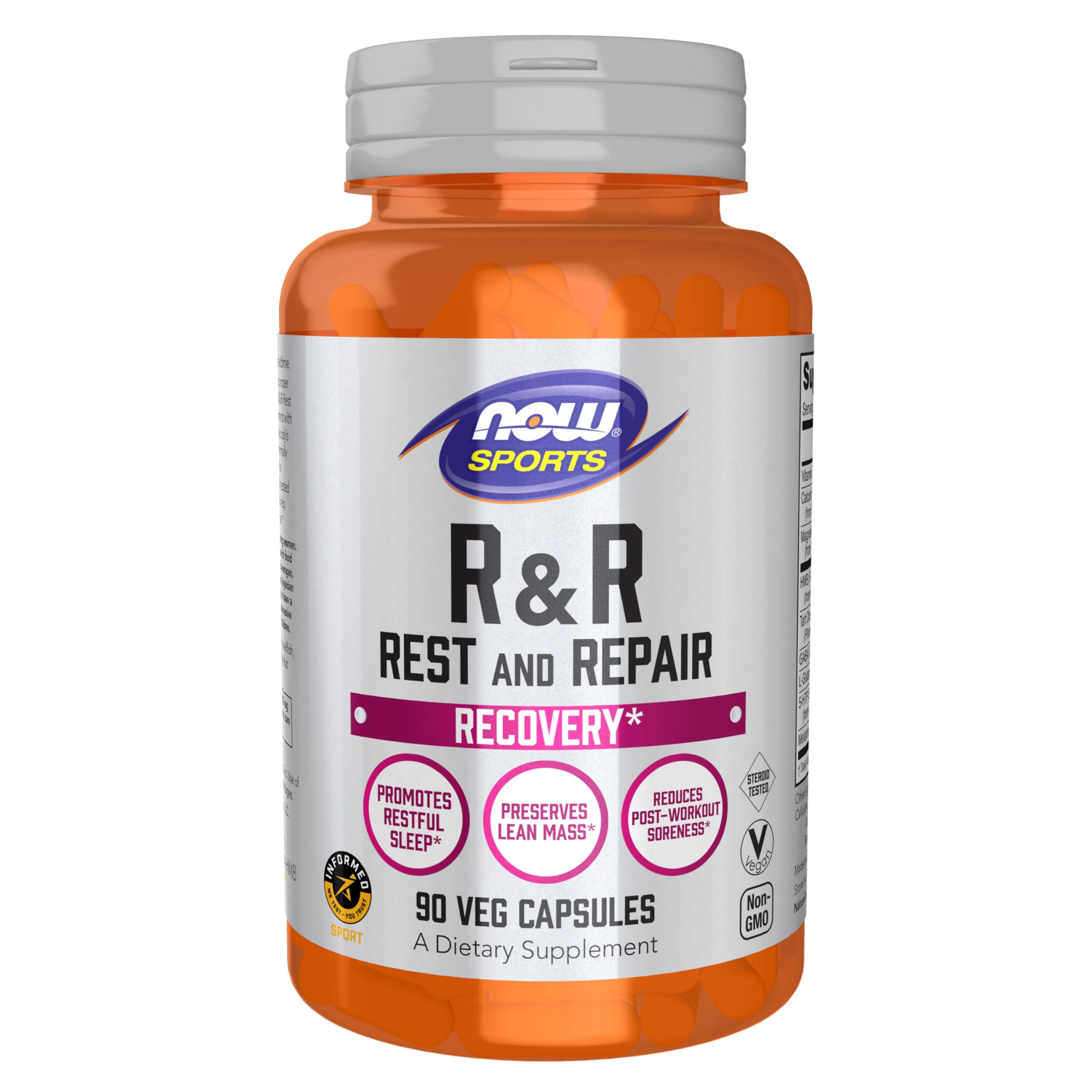 NOW Sports R&R Rest and Repair capsules recovery sleep support muscle soreness reduction vegan supplement 90 count