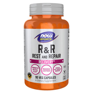 NOW Sports R&R Rest and Repair capsules recovery sleep support muscle soreness reduction vegan supplement 90 count