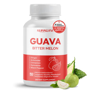 NURAFUSE Guava Extract Bitter Melon supplement capsules metabolism digestive health ginger cinnamon gymnema black pepper 150 capsules bottle