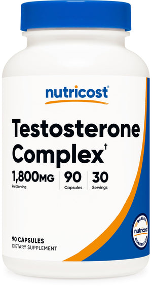 Nutricost testosterone support complex supplement for men 1800mg per serving natural testosterone booster energy strength vitality 90 capsules bottle