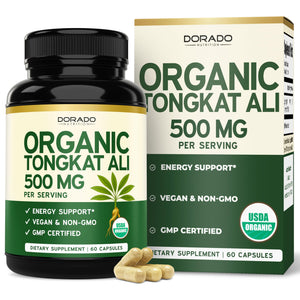 Organic Tongkat Ali capsules 500mg Longjack root extract men women energy muscle performance vegan non GMO 60 capsules bottle