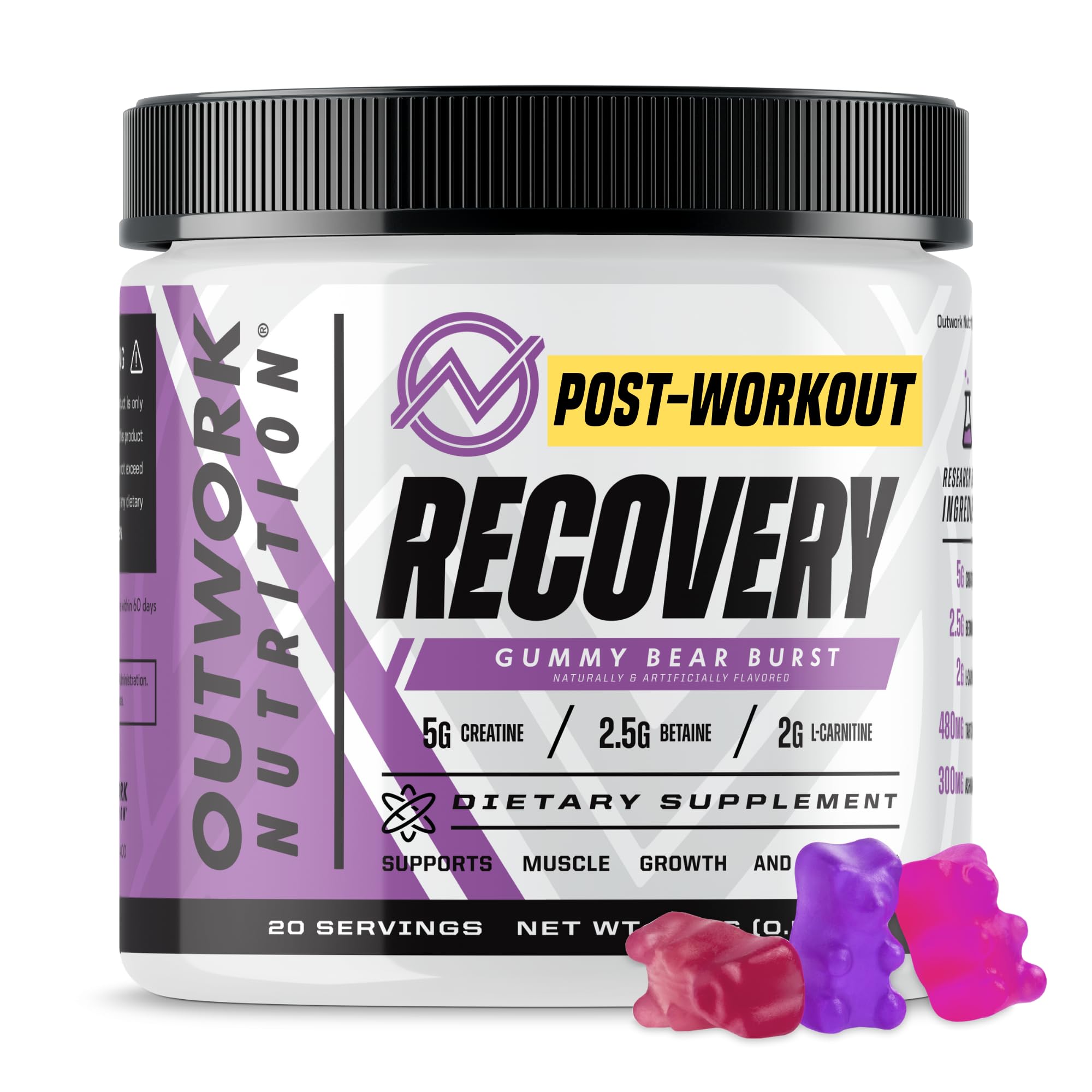 Outwork Nutrition post workout recovery powder gummy bear burst creatine ashwagandha tart cherry muscle recovery supplement 230g