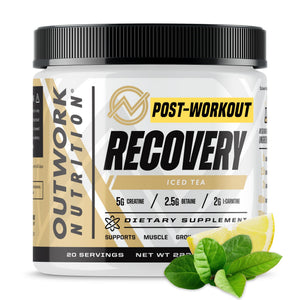 Outwork Nutrition post workout recovery powder iced tea creatine ashwagandha tart cherry muscle recovery supplement 240g