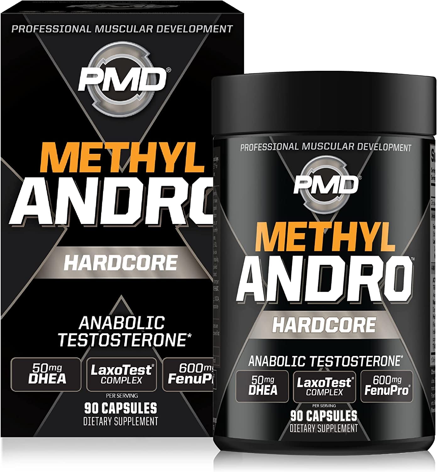 PMD Methyl Andro Hardcore testosterone support capsules men lean muscle strength workout performance supplement 90 capsules bottle