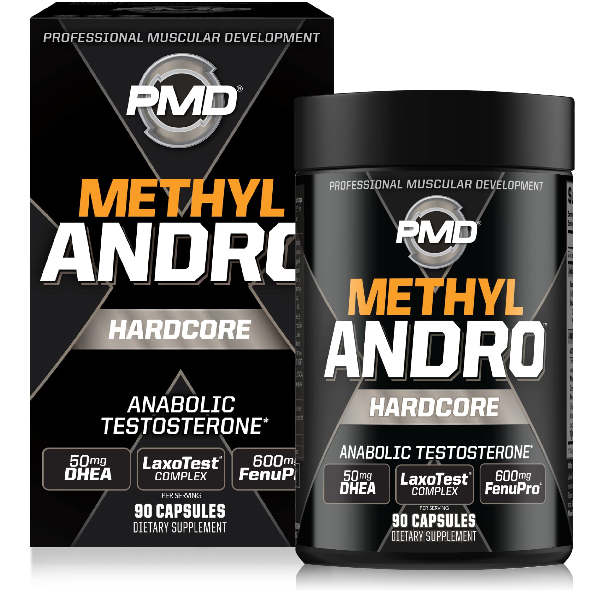 PMD Sports Methyl Andro with DHEA testosterone booster capsules men women muscle growth strength workout performance 90 vegetarian capsules bottle