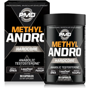 PMD Sports Methyl Andro with DHEA testosterone booster capsules men women muscle growth strength workout performance 90 vegetarian capsules bottle