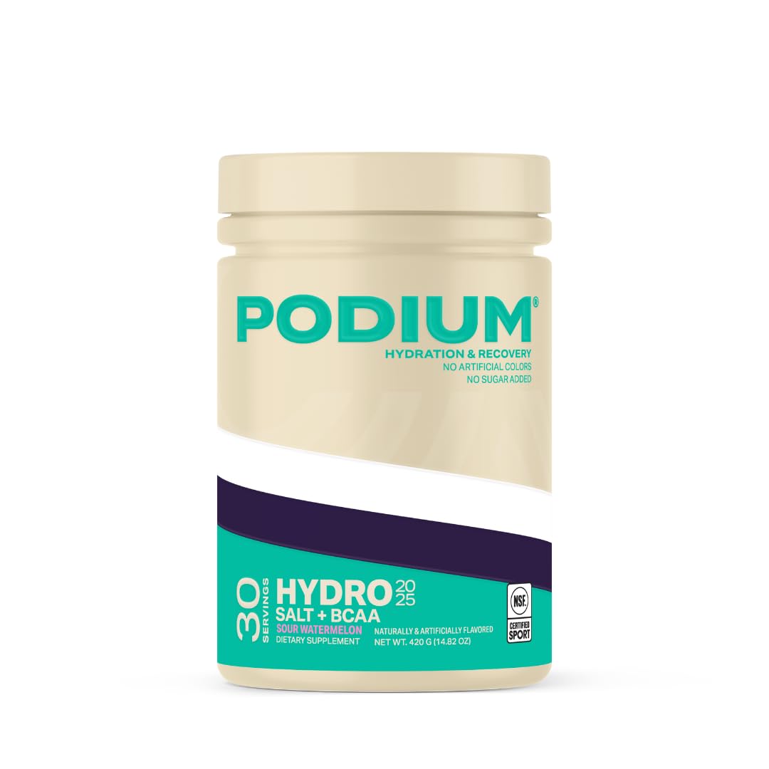Podium Nutrition instantized BCAA powder sour watermelon electrolytes hydration recovery 30 servings amino acids supplement