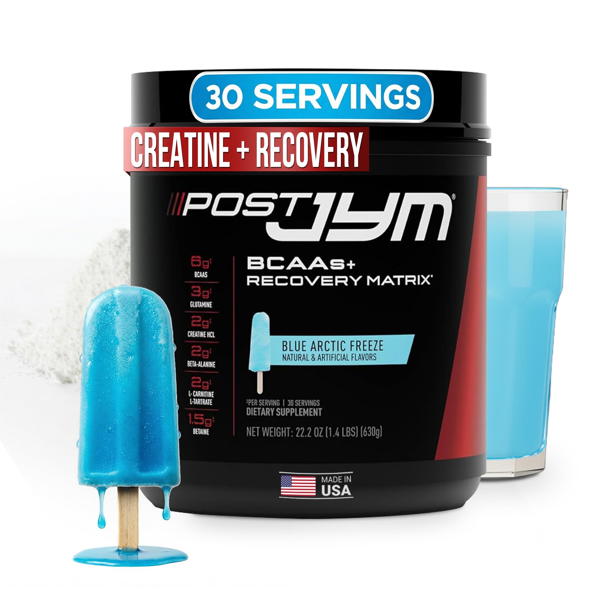 Post JYM Active Matrix creatine HCL BCAA glutamine recovery powder blue arctic freeze 30 servings