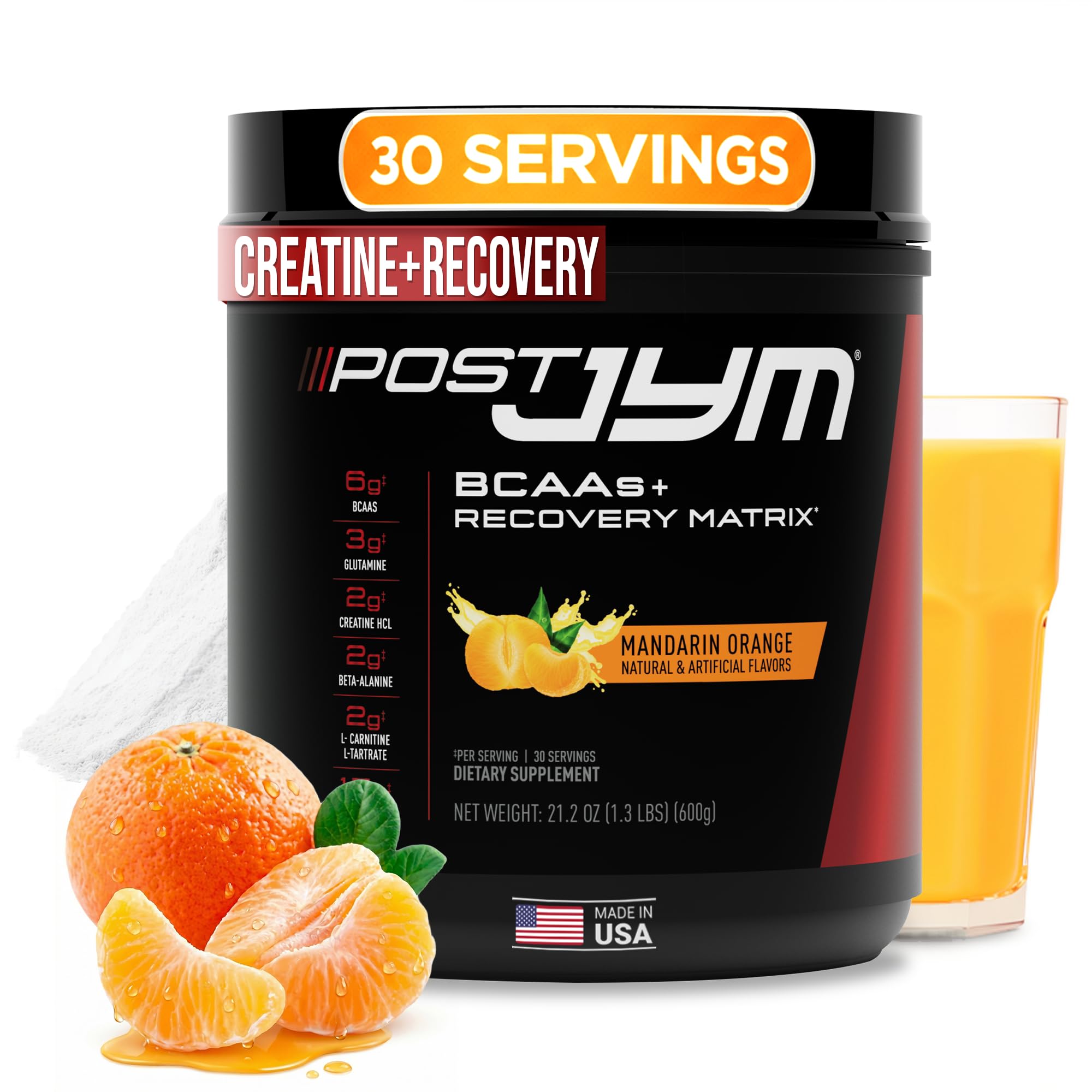 Post JYM Active Matrix creatine HCL BCAA glutamine recovery powder mandarin orange flavor 30 servings