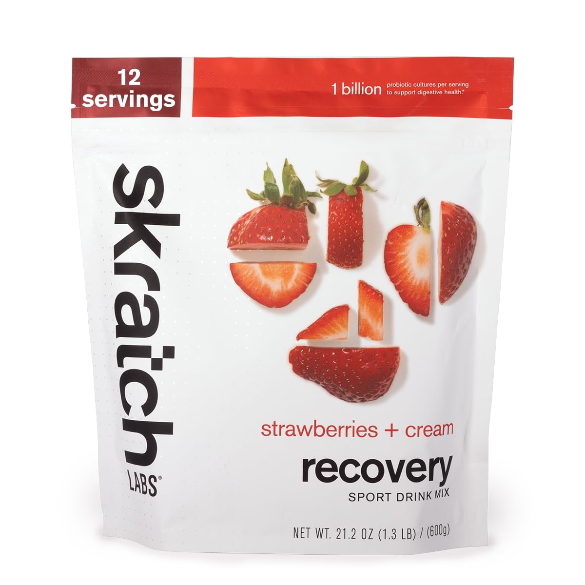 Skratch Labs post workout recovery drink whey casein protein probiotics strawberries cream 12 servings