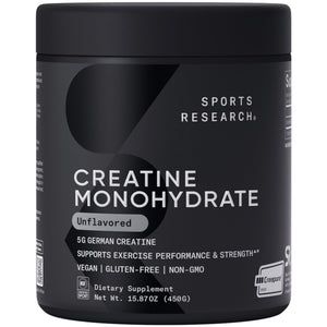 Sports Research creatine monohydrate Creapure powder 5g German creatine NSF sport unflavored muscle strength recovery supplement 90 servings