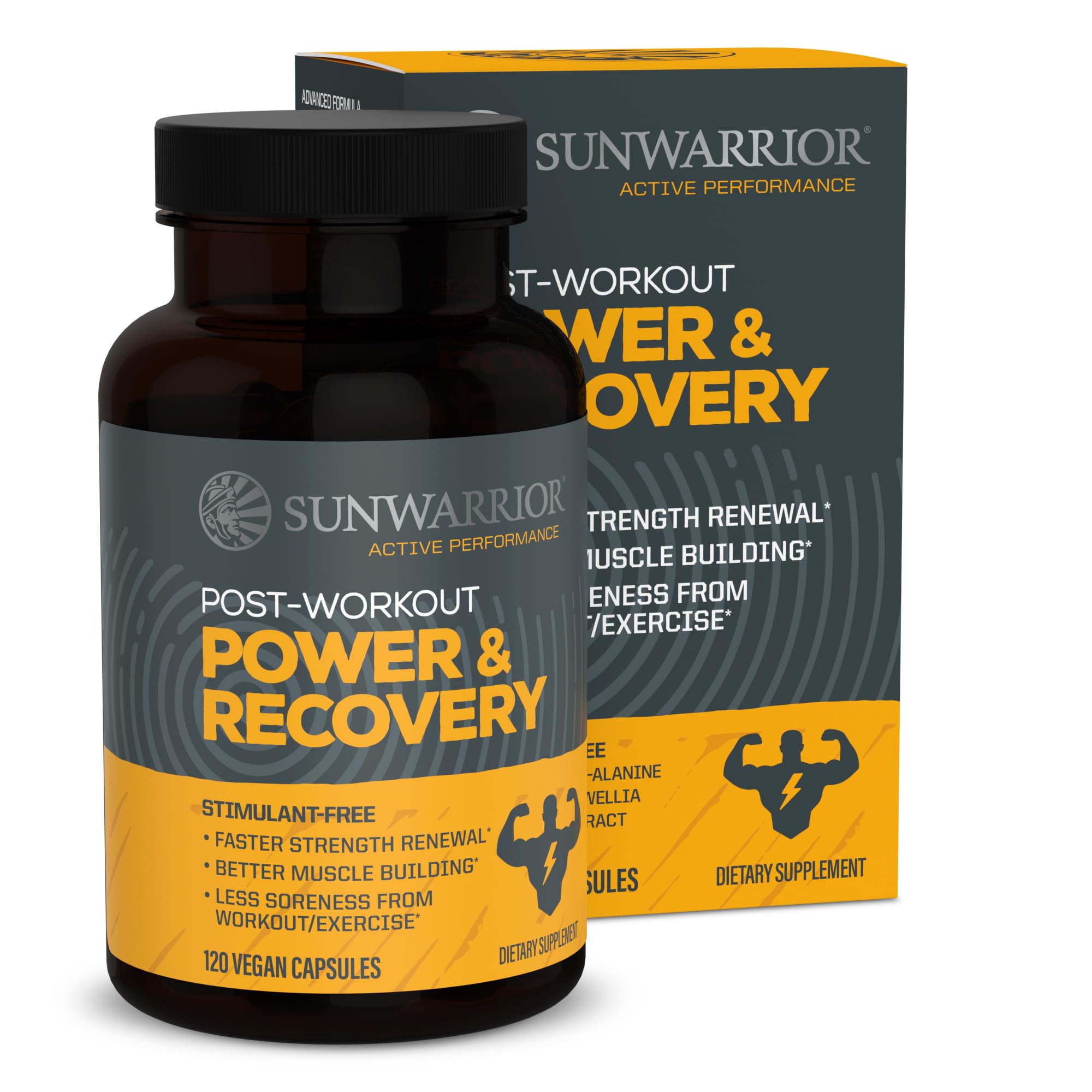 Sunwarrior Active post workout recovery capsules muscle support plant based recovery supplement 120 count