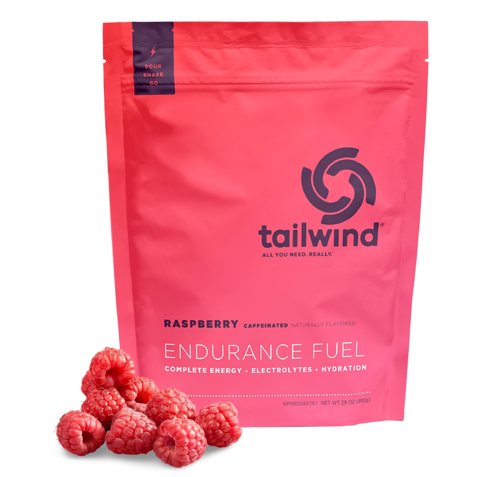 Tailwind Nutrition Endurance Fuel caffeinated raspberry buzz carb electrolyte drink mix vegan gluten free endurance supplement 30 servings