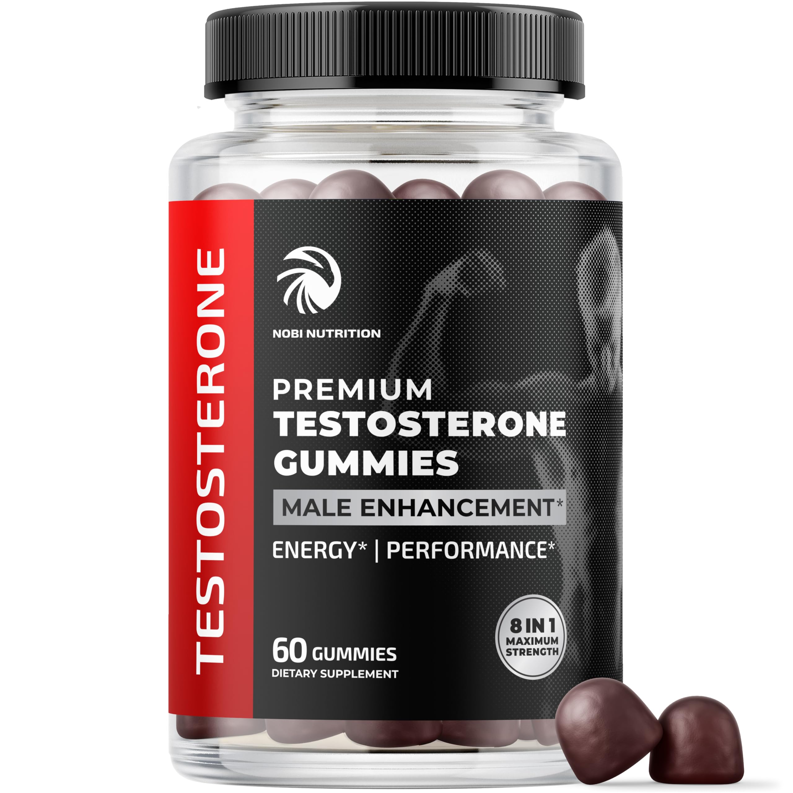 Testosterone booster gummies for men with Tongkat Ali supporting muscle growth, stamina, energy, performance and male enhancement