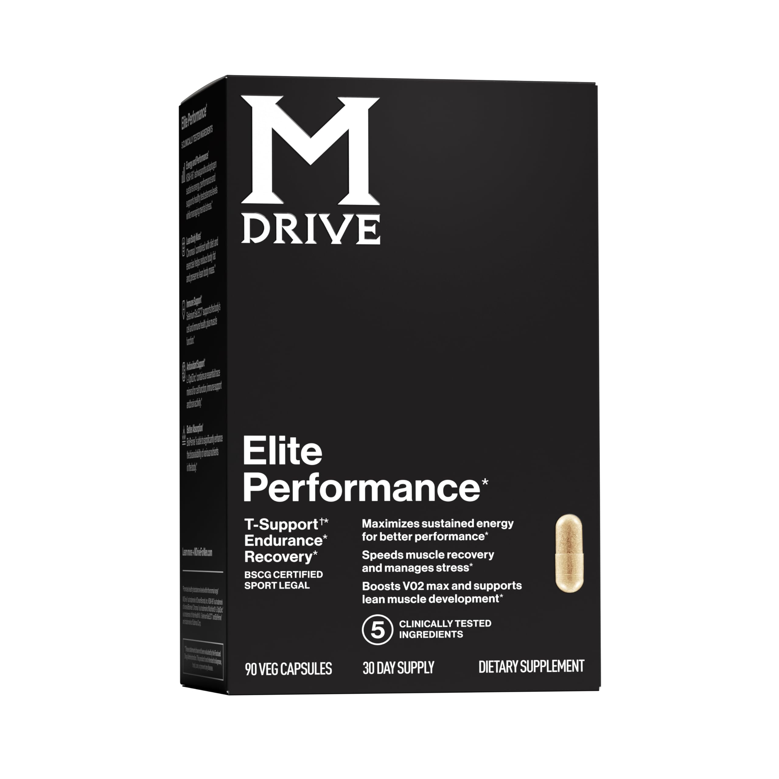 Mdrive Elite testosterone booster capsules men KSM-66 Ashwagandha Fenugreek DIM energy recovery stress lean muscle support 90 capsules bottle