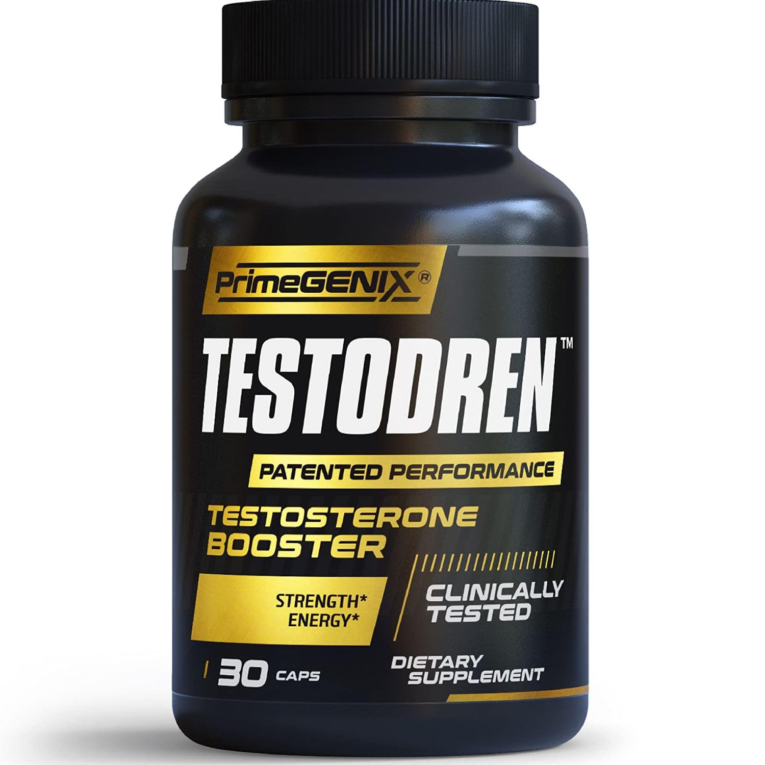 PrimeGENIX Testodren testosterone booster capsules men energy strength stamina lean muscle sports nutrition performance supplement bottle
