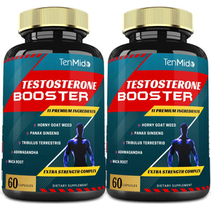 Tenmido testosterone booster capsules men energy strength stamina performance support 2 pack 120 capsules bottle