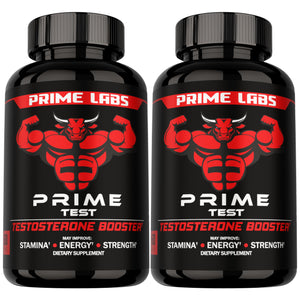 Prime Labs testosterone booster caplets men energy strength stamina endurance workout performance support 2 pack 120 caplets bottles