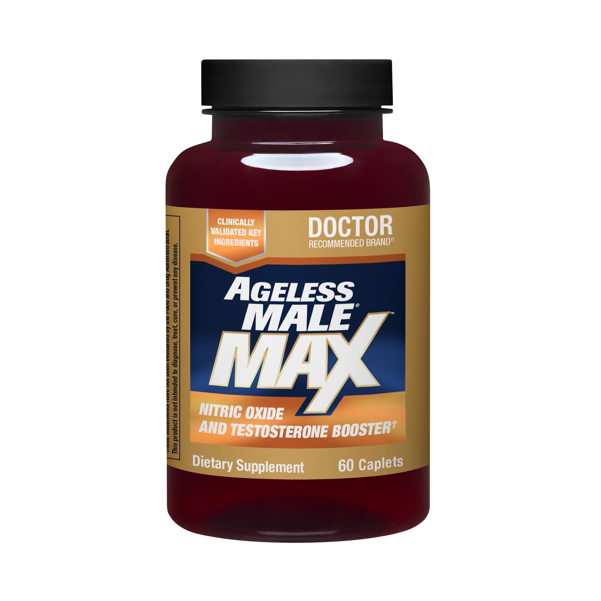 Ageless Male Max testosterone booster caplets men energy strength vitality performance support 60 caplets bottle