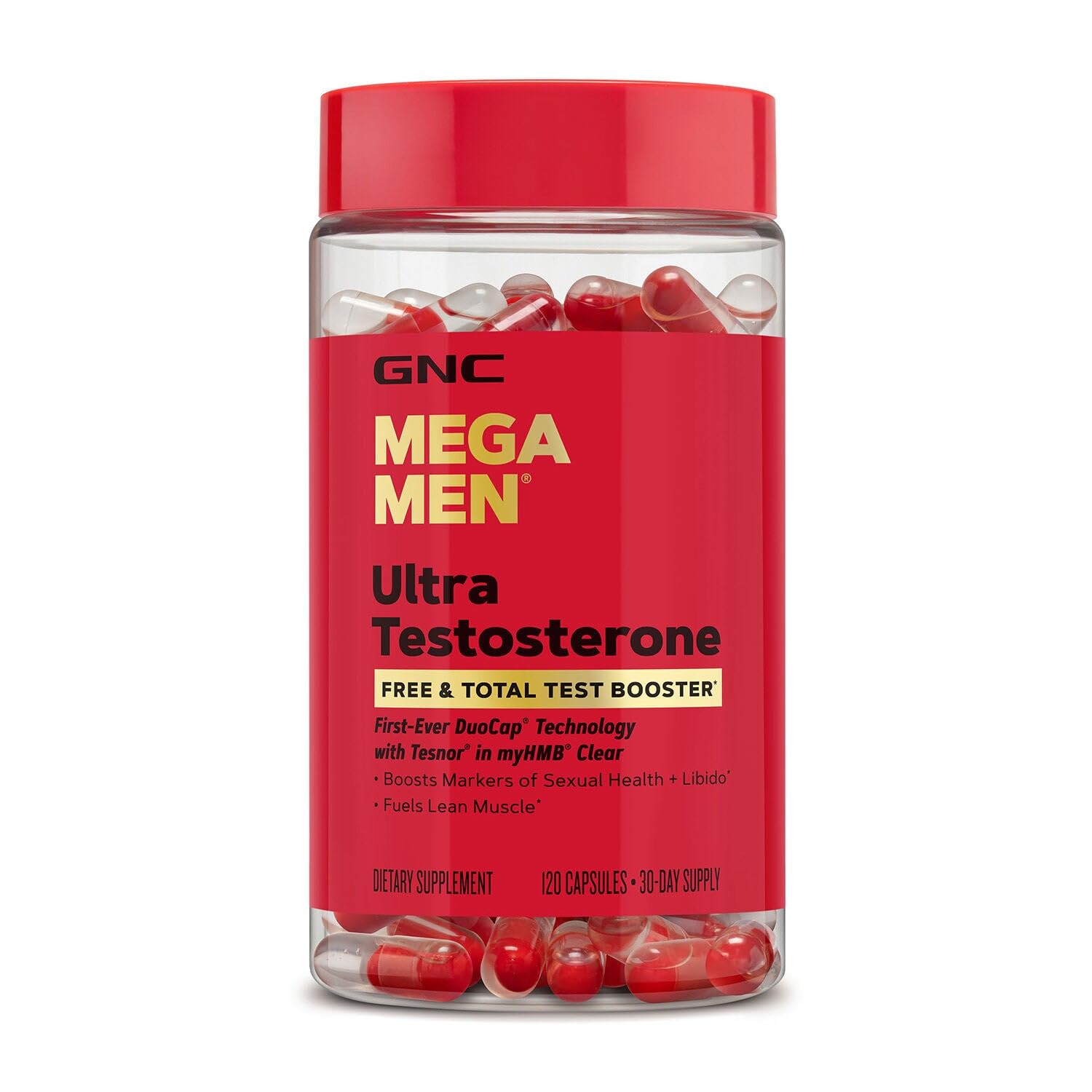 GNC Mega Men Ultra testosterone booster tablets men free total testosterone energy strength stamina performance support 120 count bottle