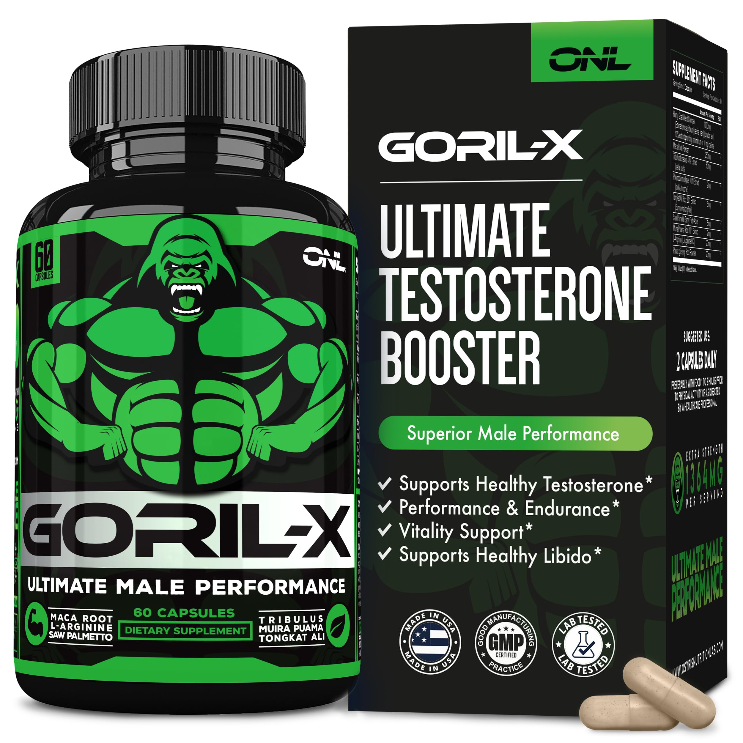 men testosterone booster capsules Tongkat Ali Maca Tribulus Horny Goat Weed energy strength muscle workout performance 60 capsules bottle