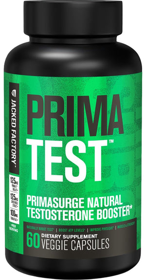 Jacked Factory PRIMASURGE testosterone booster capsules men Tongkat Ali Shilajit Ashwagandha energy vitality muscle growth 60 veggie capsules bottle