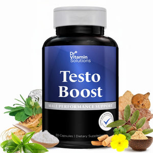 Testosterone booster supplement for men with Tongkat Ali, Tribulus, Fenugreek, Maca and Horny Goat Weed supporting energy, stamina, libido and muscle strength