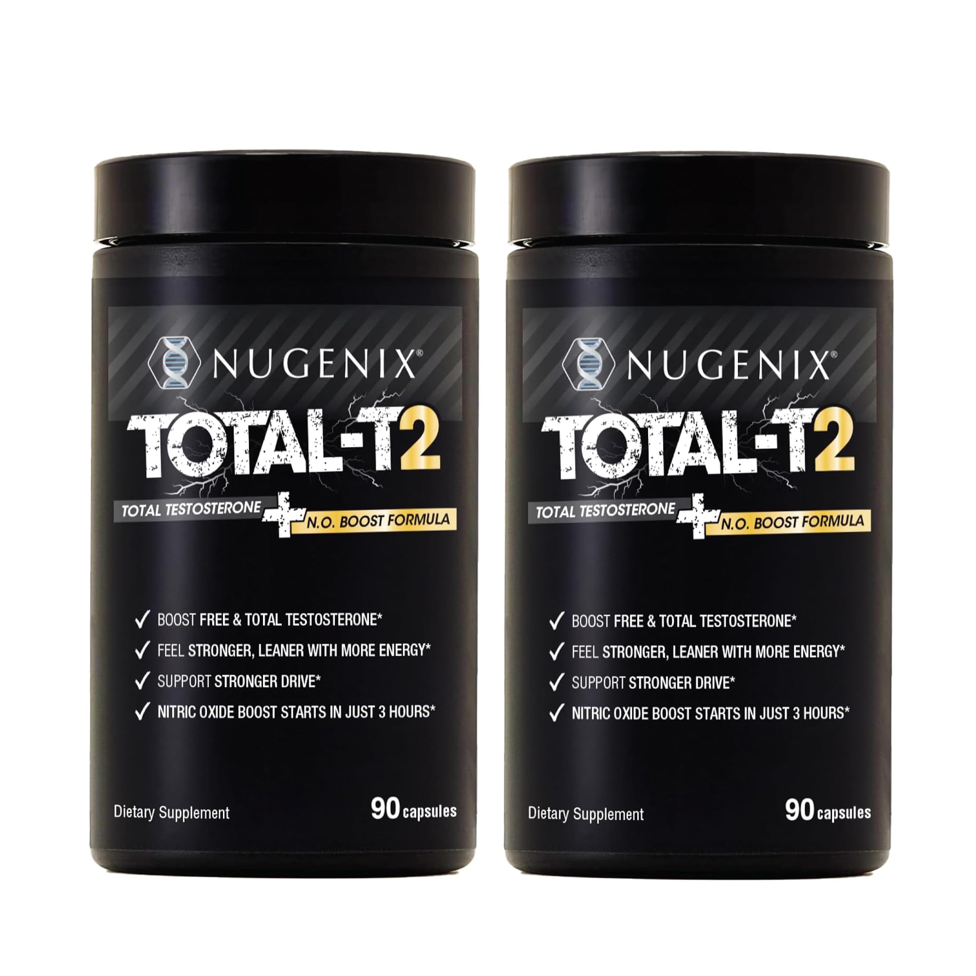 Nugenix Total-T2 testosterone nitric oxide booster tablets men Tongkat Ali Citrulline energy blood flow strength performance 180 count bottle