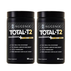 Nugenix Total-T2 testosterone nitric oxide booster tablets men Tongkat Ali Citrulline energy blood flow strength performance 180 count bottle