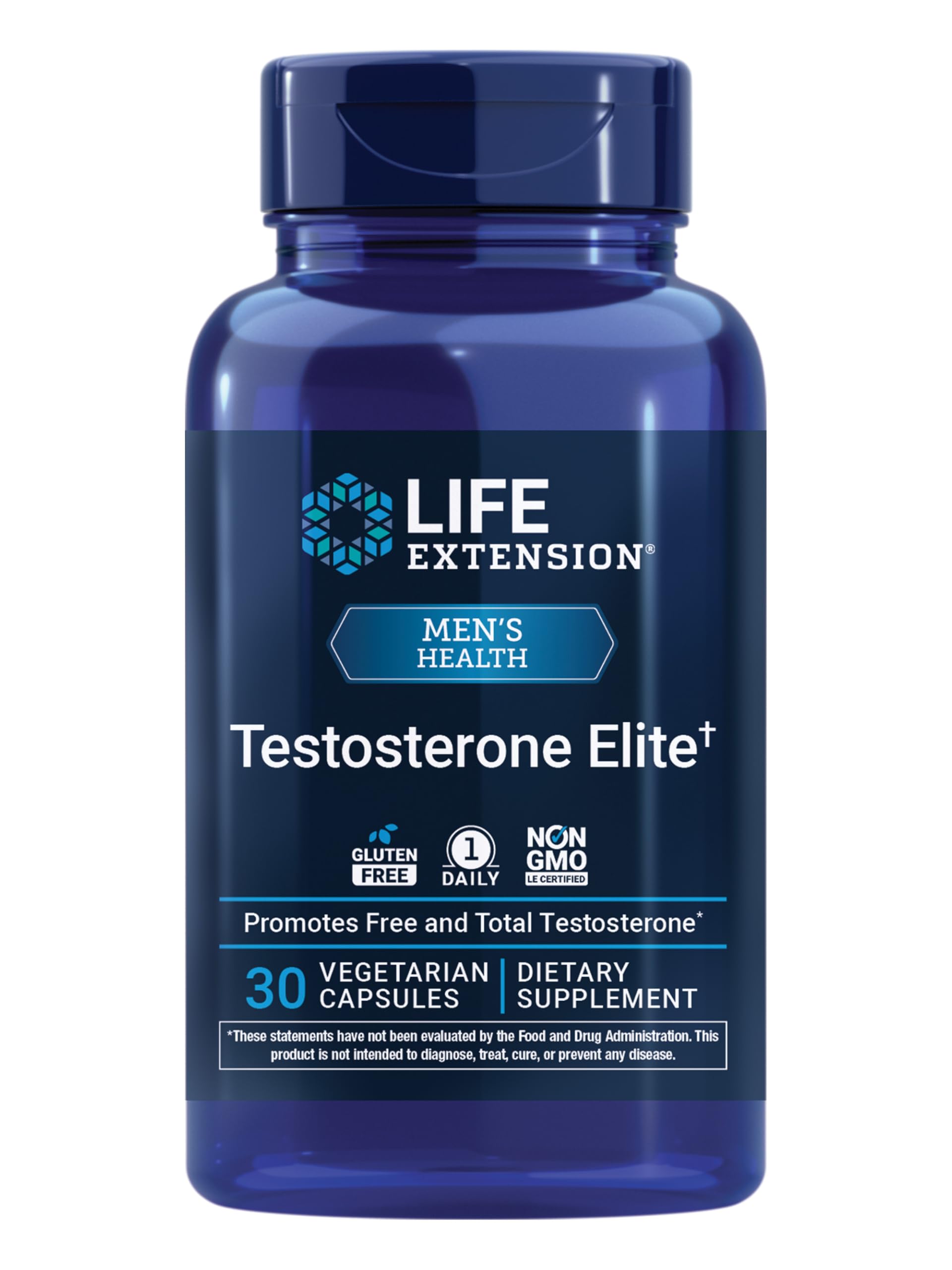 Life Extension Testosterone Elite capsules men pomegranate cacao luteolin male health energy performance support vegetarian 30 capsules bottle
