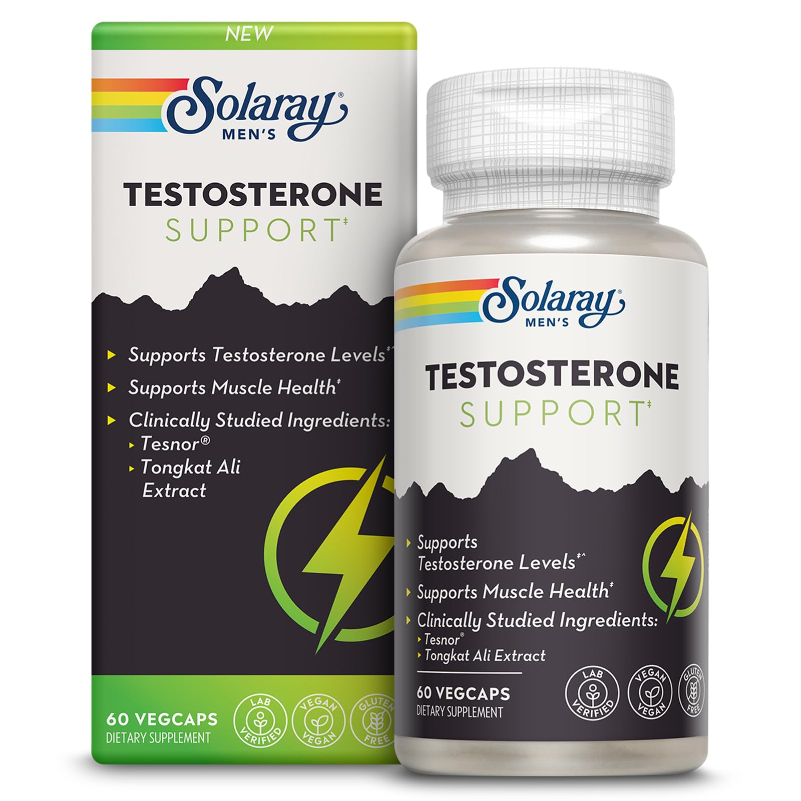 Solaray testosterone support veg capsules men Tesnor Tongkat Ali muscle health libido energy performance supplement 60 capsules bottle