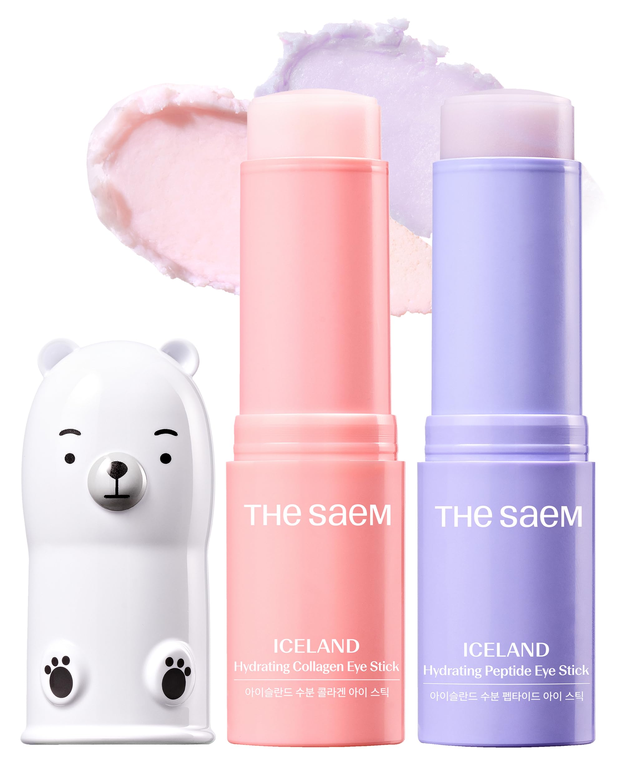 theSAEM Iceland Eye Stick Bundle featuring the Purple (Collagen) and White (Peptide) sticks for maximum firming and wrinkle reduction.