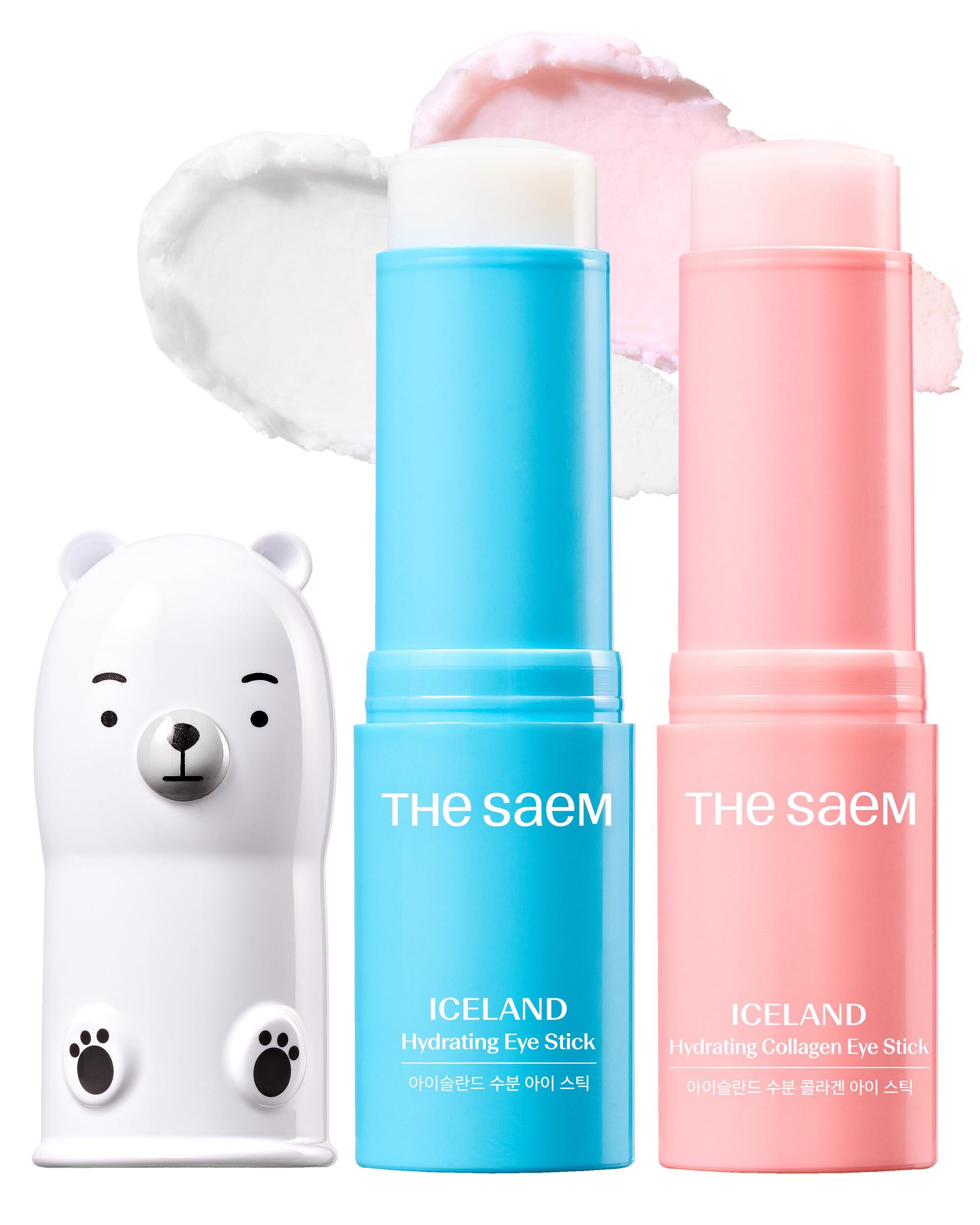 theSAEM Iceland Eye Stick Bundle featuring the Blue (Hydrating) and Purple (Collagen) sticks for a complete eye brightening and anti-aging treatment.