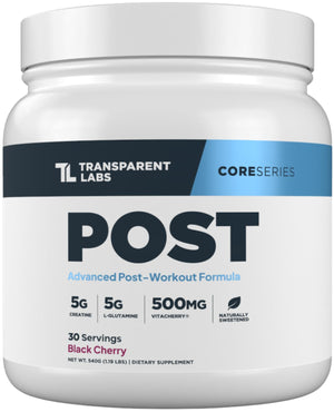 Transparent Labs Post workout glutamine beta alanine betaine recovery muscle builder black cherry 30 servings