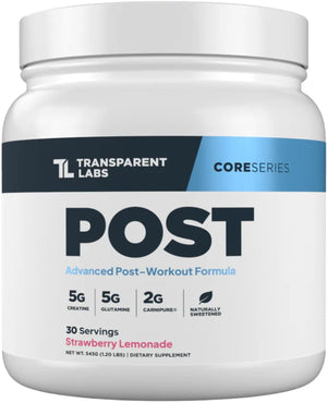 Transparent Labs Post workout glutamine beta alanine betaine recovery muscle builder strawberry lemonade 30 servings