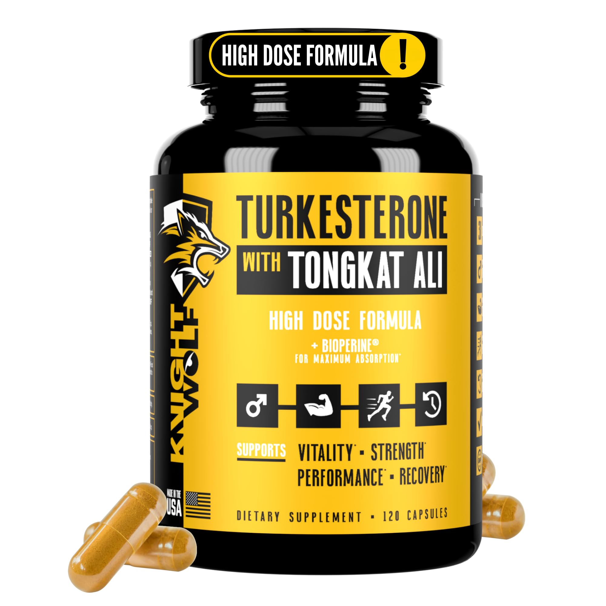 Turkesterone 17500mg max potency capsules BioPerine Tongkat Ali muscle growth recovery stamina drive USA made non GMO 120 vegan capsules bottle