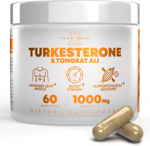 Turkesterone Tongkat Ali capsules men Ajuga Turkestanica Longjack muscle strength recovery endurance performance USA made 60 capsules bottle