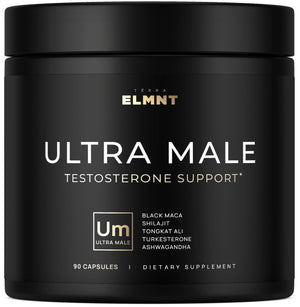 ULTRA MALE premium testosterone booster supplement for men with Shilajit Black Maca Ashwagandha Tongkat Ali libido energy strength support capsules bottle